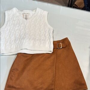 Happily Grey kids size M White Cable Knit Crop Top and Brown Skirt Set